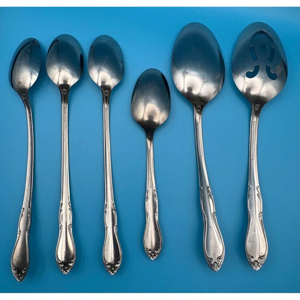 Oneida Simeon L George H Rogers Homestead Stainless Flatware 6 Pc Serving Silver